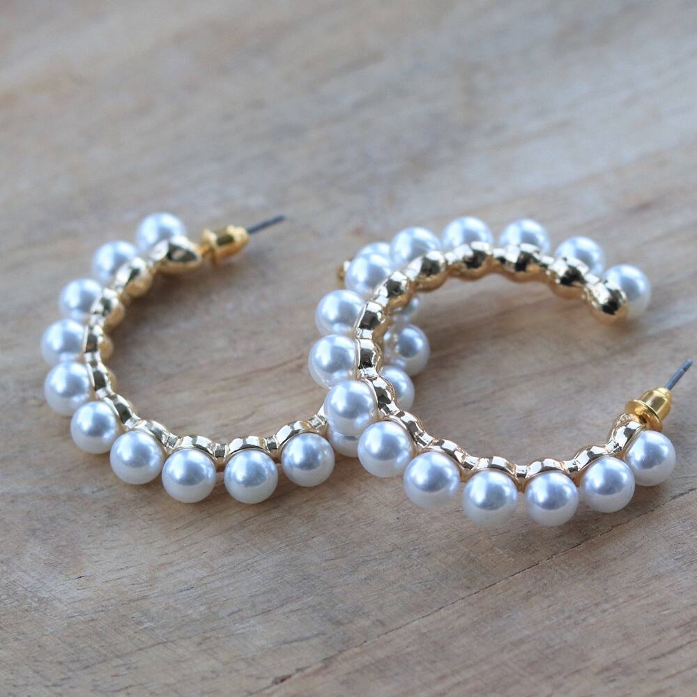 Classic Pearl Hoops Earrings